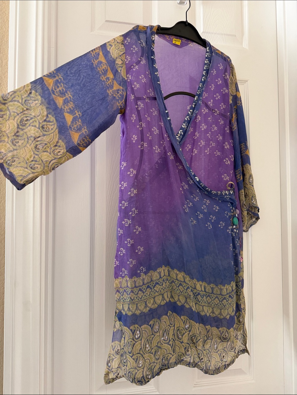 Sheer Purple & Blue Wrap/Tunic with paisley design, sequin detailing and dressy